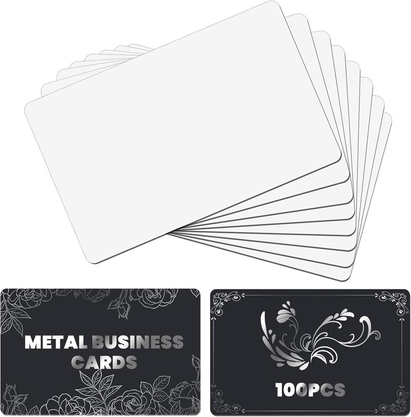 AceSubli 100 PCS Sublimation Business Card Blanks Bulk Metal Double Sided Aluminum Sublimation Card Blanks for Business Photo ID Badge Gifts 3.4 x 2.1 x 0.01 Inch - Image 1